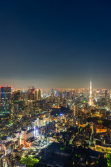 Fototapeta na wymiar 東京都港区六本木の高層ビルの展望台から見た夜の東京の都市景観