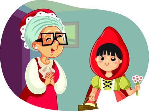 Little Red Riding Hood Visiting Her Grandmother Vector Illustration