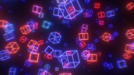 Ultraviolet 3D Neon Laser Cubes and Retro 80s Synthwave Glow Lights - Abstract Background Texture