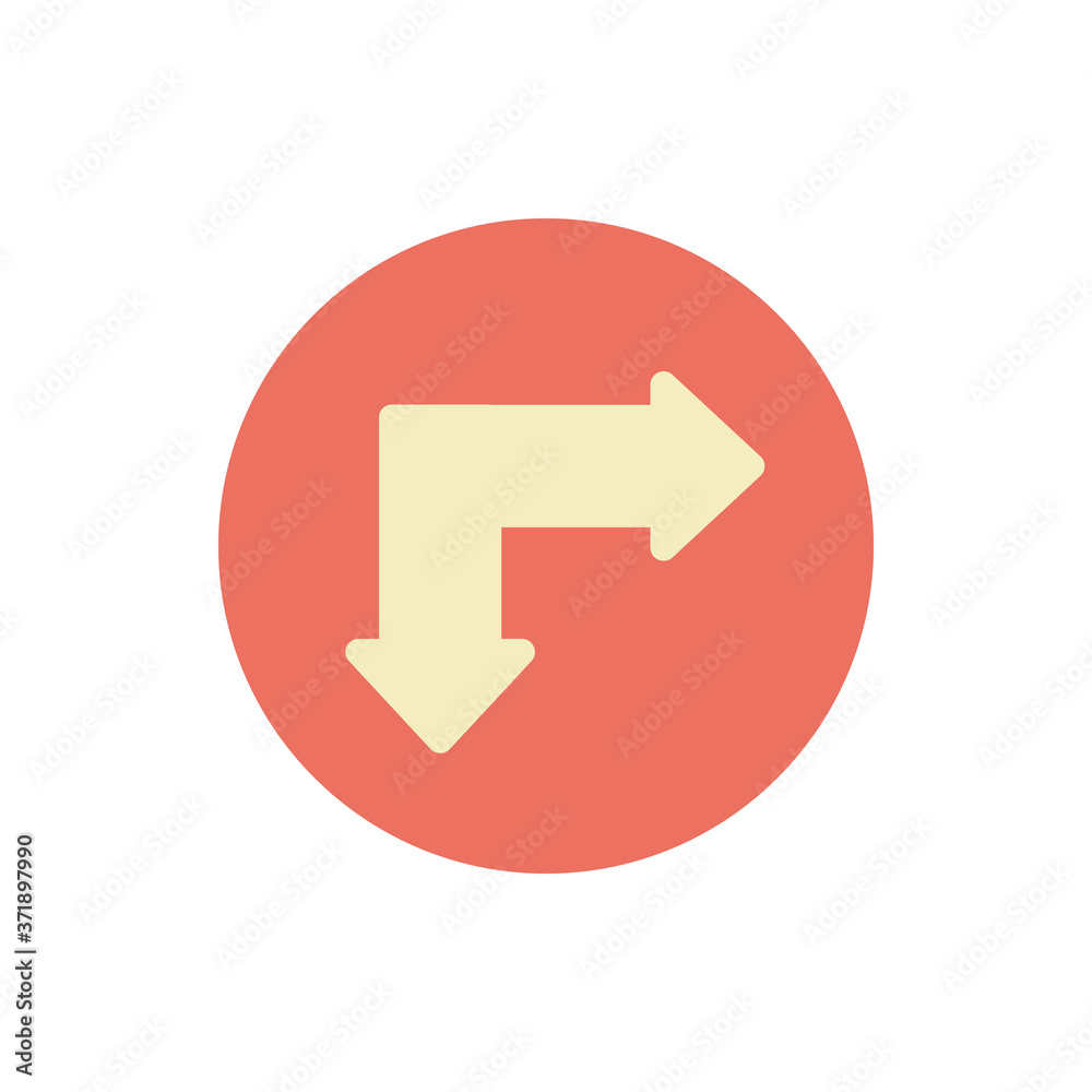 Poster arrow down and right icon. simple color vector elements of pointer icons for ui and ux, website or m