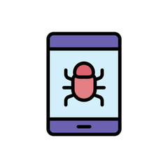 Smartphone bug cyber attack icon. Simple color with outline vector elements of hacks icons for ui and ux, website or mobile application