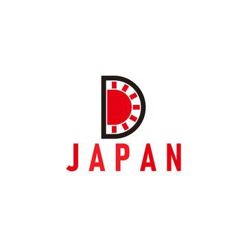 letter D sun rays japan red symbol geometric design logo vector