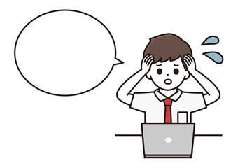男子学生 パソコン 吹き出し イラスト