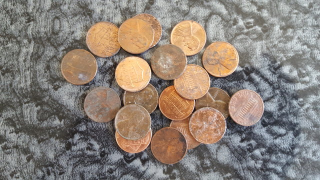 pennies on the table