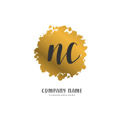 N C NC Initial handwriting and signature logo design with circle. Beautiful design handwritten logo for fashion, team, wedding, luxury logo.