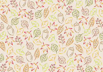 紅葉やイチョウなど秋のオシャレな横背景　手書き風の小柄