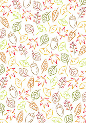 紅葉やイチョウなど秋の模様背景　手書き風の小柄　縦