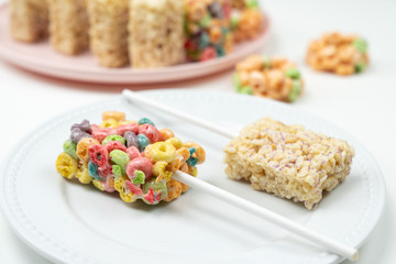 White and colorful marshmallow square bar or rice crispy treats
