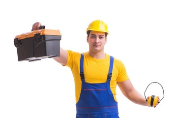 Young worker on coveralls isolated on white