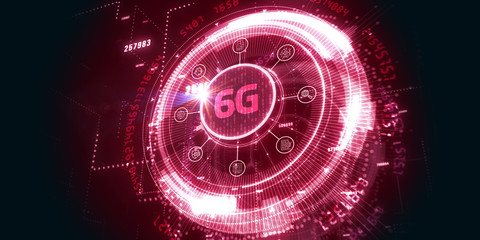 The concept of 6G network, high-speed mobile Internet, new generation networks. Business, modern technology, internet and networking concept. 3D illustration.