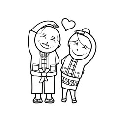 Outline Vector illustration of cartoon grandfather and grandmother