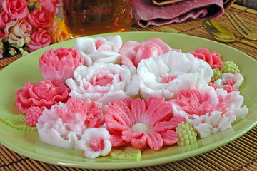 Beautiful flowers shaped Coconut milk jelly, famous Thai dessert