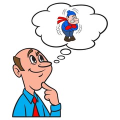 Thinking about a Freezing Cold Winter - A cartoon illustration of a man thinking about a freezing cold winter.