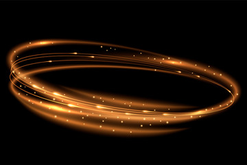 Golden light effect. Rotating luminous ellipses. Graphic design element © Tori Art