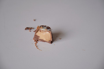 dark chocolate, milk chocolate and white chocolate bonbons. filled with peanut butter, dulce de leche, condensed milk and hazelnut cream