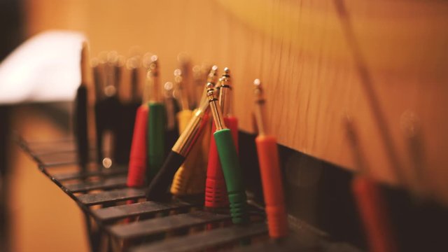 close up of audio cables 