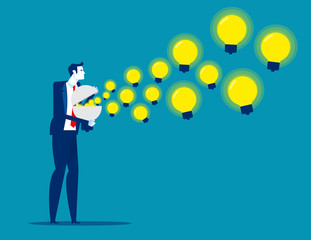 Businessman spreading knowledge. Brilliant ideas concept. Flat cartoon vector style