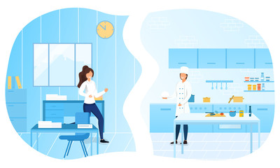 Vector illustration of woman career vs. housework. Concept of woman lifestyle choice in modern life