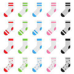 Socks icon in flat style colorful set illustration on the white