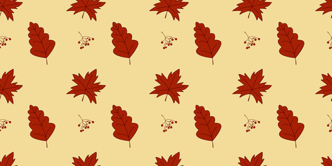 Seamless pattern autumn leaves in Orange, Beige, Brown and Yellow. autumn greeting cards. autumn leaves Seamless pattern for textile, wallpapers, gift wrap and scrapbook