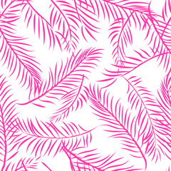 Hawaiian Palm Trees Tropical Pink Floral Pattern On white Background. Tropical Flower Seamless repeat patterns