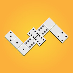 Domino classic game chain on the orange background in flat