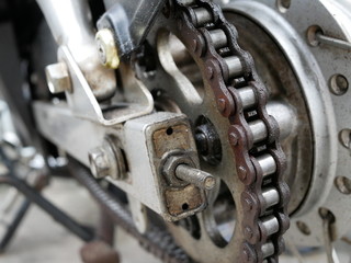 closeup of detail a motorcycle rear chain.