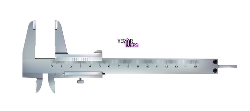 Top view Realistic calliper or caliper isolated on white background. Photo-realistic construction tool for measuring. Vector illustration