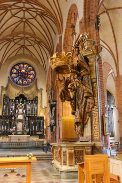 Stockholm, Sweden - April 21 2019: the view of interior of Saint Nicholas Church or Storkyrkan on April 21 2019 in Stockholm Sweden.