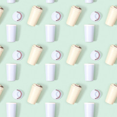 Creative seamless pattern with reusable eco coffee cup. Zero waste concept