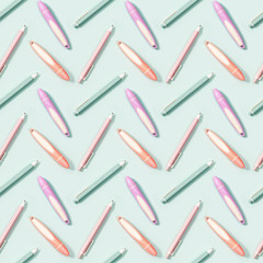 Creative seamless pattern with office supplies, color pencils, markers. School and education concept.