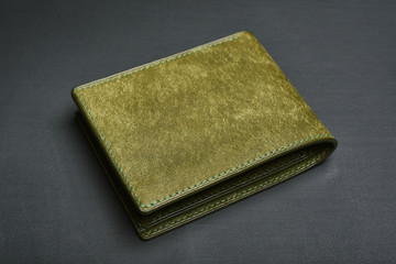Genuine leather wallet, Handcraft full grain vegetable tanned olive green wallet, Men fashion and accessory.