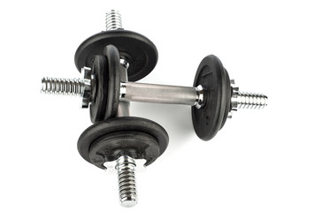 Top view. Two dumbbells collection isolated on white background.