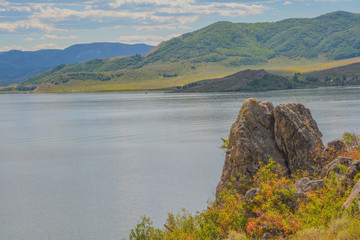 Beautiful view of Stagecoach Reservoir in the Colorado Rocky Mountains.