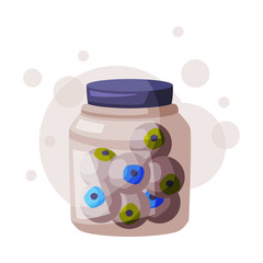 Glass Jar with Human Eyeballs, Occult Magic Object for Mystic Ritual Cartoon Style Vector Illustration