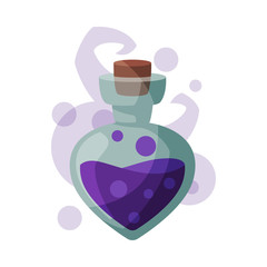 Bottle of Love Potion, Occult Magic Object for Mystic Ritual Cartoon Style Vector Illustration