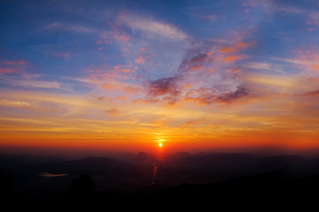 Mountain range in morning sunrising at Pha Nok Aen Phu Kradueng, Loei Province, Thailand