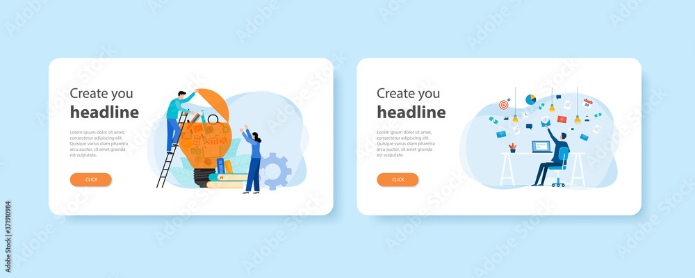 Aufkleber flat design web landing home page templates of people meeting learning and research idea with lightb