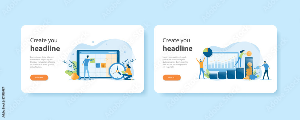 Poster flat design web landing home page templates of business planning and business finance investment and