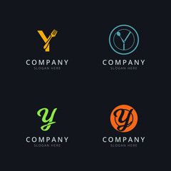 Fototapeta na wymiar Initial Y logo with restaurant elements