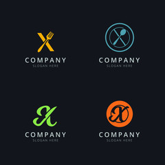 Initial X logo with restaurant elements