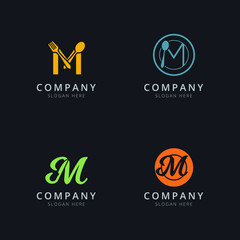Initial M logo with restaurant elements