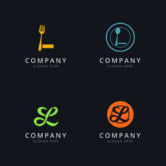 Fototapeta na wymiar Initial L logo with restaurant elements