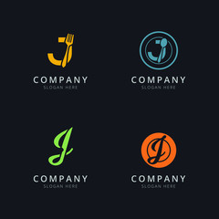 Initial J logo with restaurant elements
