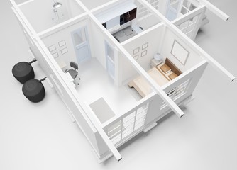 Close up new house modern style on a white scene 3D rendering home and architecture wallpaper background