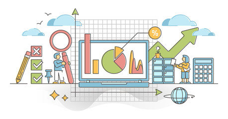 Statistics information visualization with charts and graphs outline concept