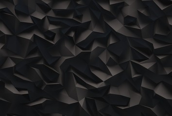 3d render,8K abstract black crystal background, faceted texture, macro panorama, wide panoramic polygonal wallpaper 