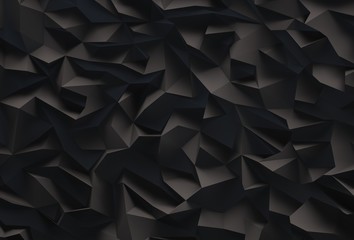 3d render,8K abstract black crystal background, faceted texture, macro panorama, wide panoramic polygonal wallpaper 