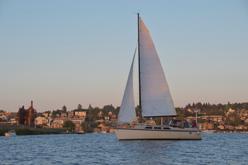2020-08-15 A SAILBOAT ON SOUTH LAKE UNION BY GAS WORKS PARK ON A SUMMER AFTERNOON