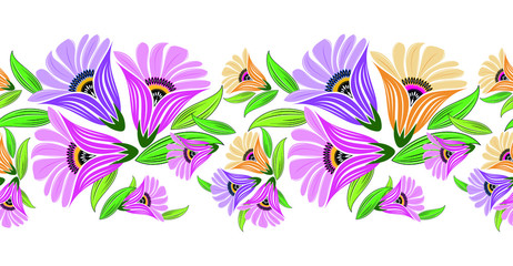 Obraz na płótnie Canvas Seamless vector floral border design on white background
